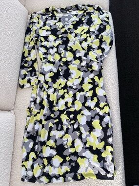 V-Neck Wrap Dress in Chartreuse, Black & Gray